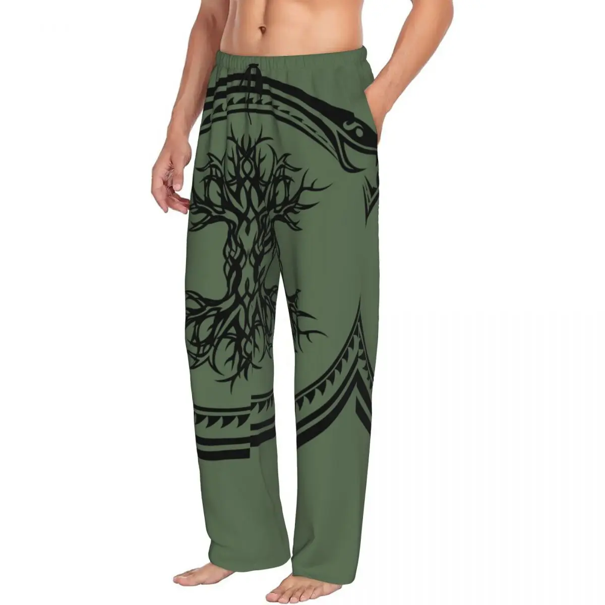 Custom Printed Men's Pajama Pants  Yggdrasil Viking Tree Of Life Sleepwear Sleep Lounge Bottoms with Pockets