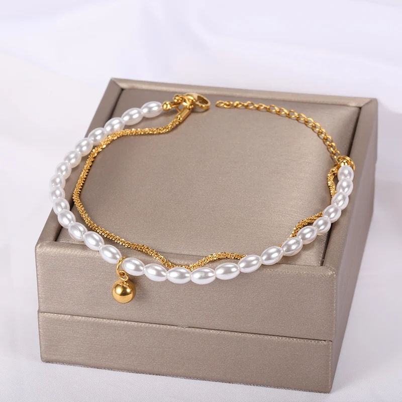 Stainless Steel Layered Charm Bracelet For Women Retro Punk Gothic Portrait Heart Pearl Bracelet Jewelry 2022
