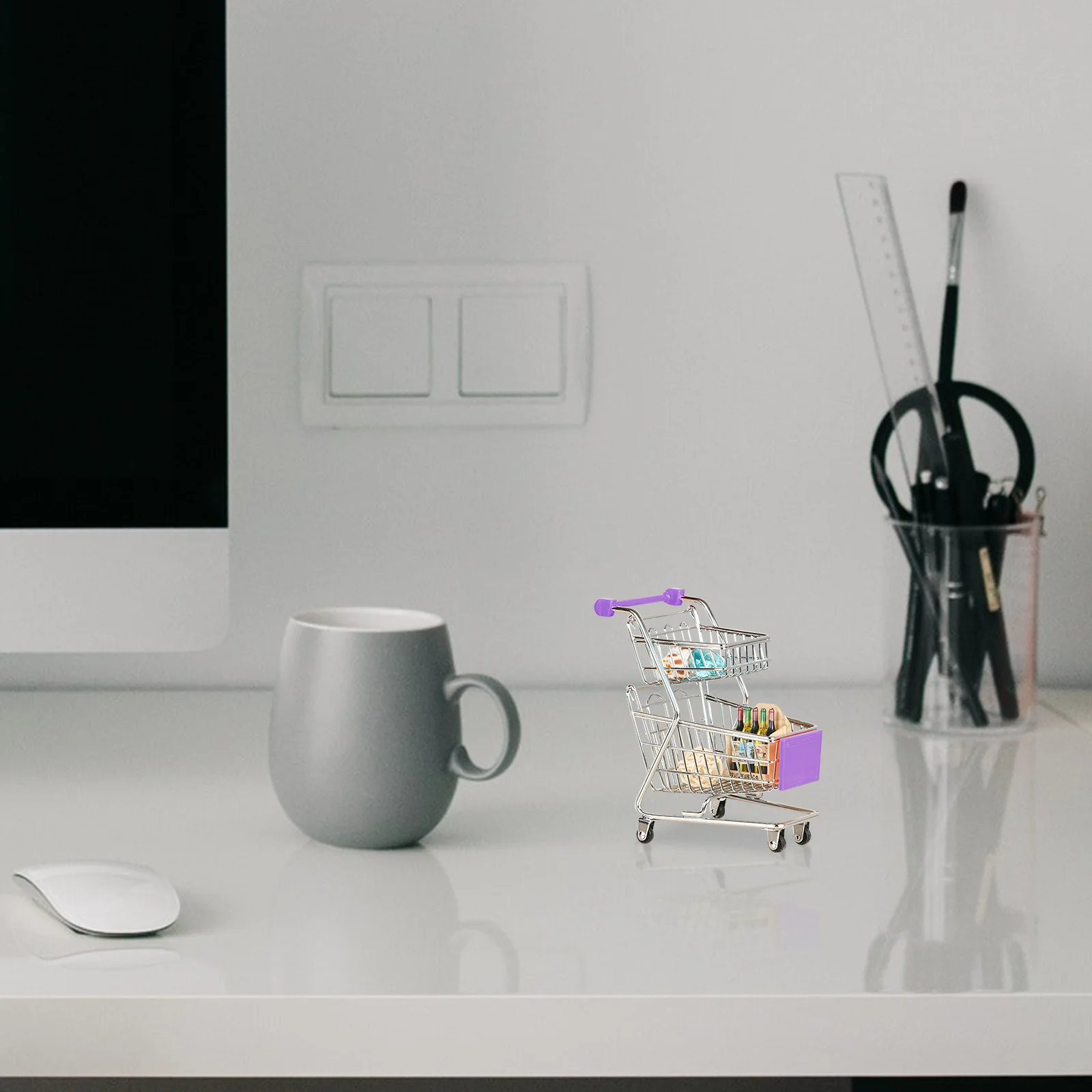 

Small Mini Shopping Cart Double Layer Supermarket Cart Durable Alloy ABS Practical Gift for Birthday Anniversary Party