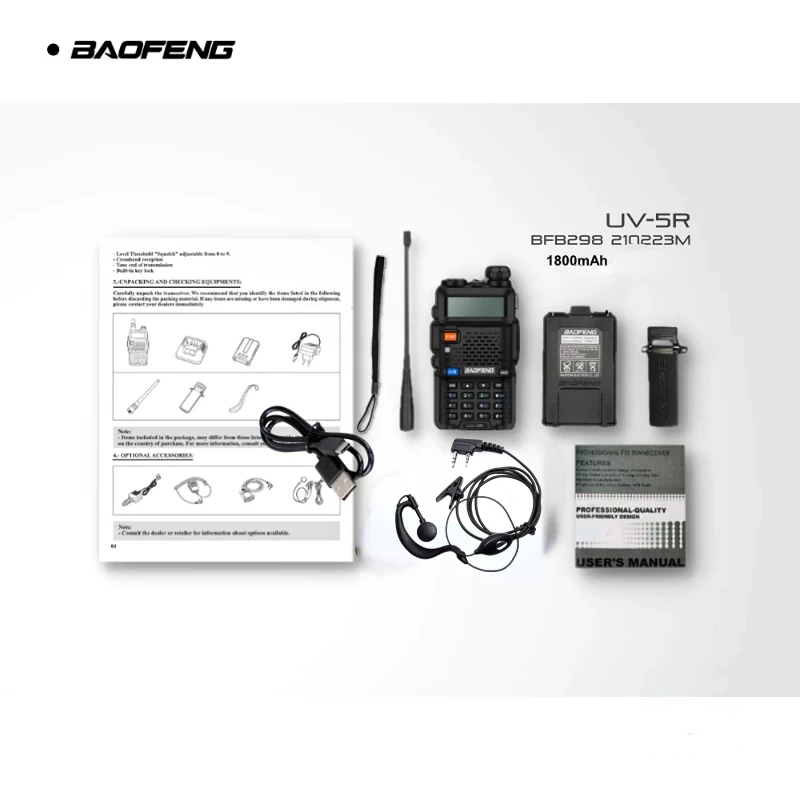 Baofeng UV-5R Hochleistungs-CB-Funkgerät, tragbares Walkie-Talkie, große Reichweite 5-10 km, 128 Kanäle, Dual-Band VHF UHF FM UV5R, Jagd-Funkgerät, Zwei-Wege-Funkgerät