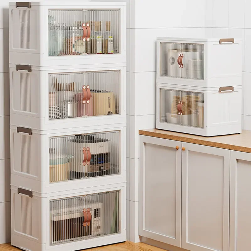 Microwave Storage Cabinet Home furniture Multi-functional Kitchen Cabinets Floor Rack Removable Double Door Locker