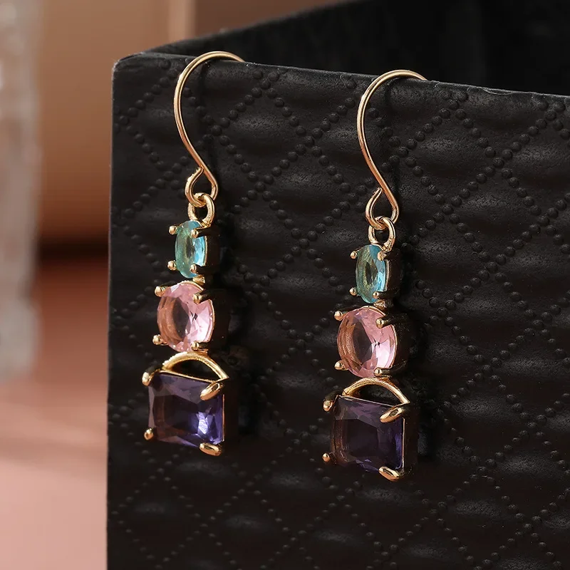 Purple Quadrilateral Temperament, High-end Sense, Trendy Personality Temperament, Jewelry Fashion, Korean Version Earrings