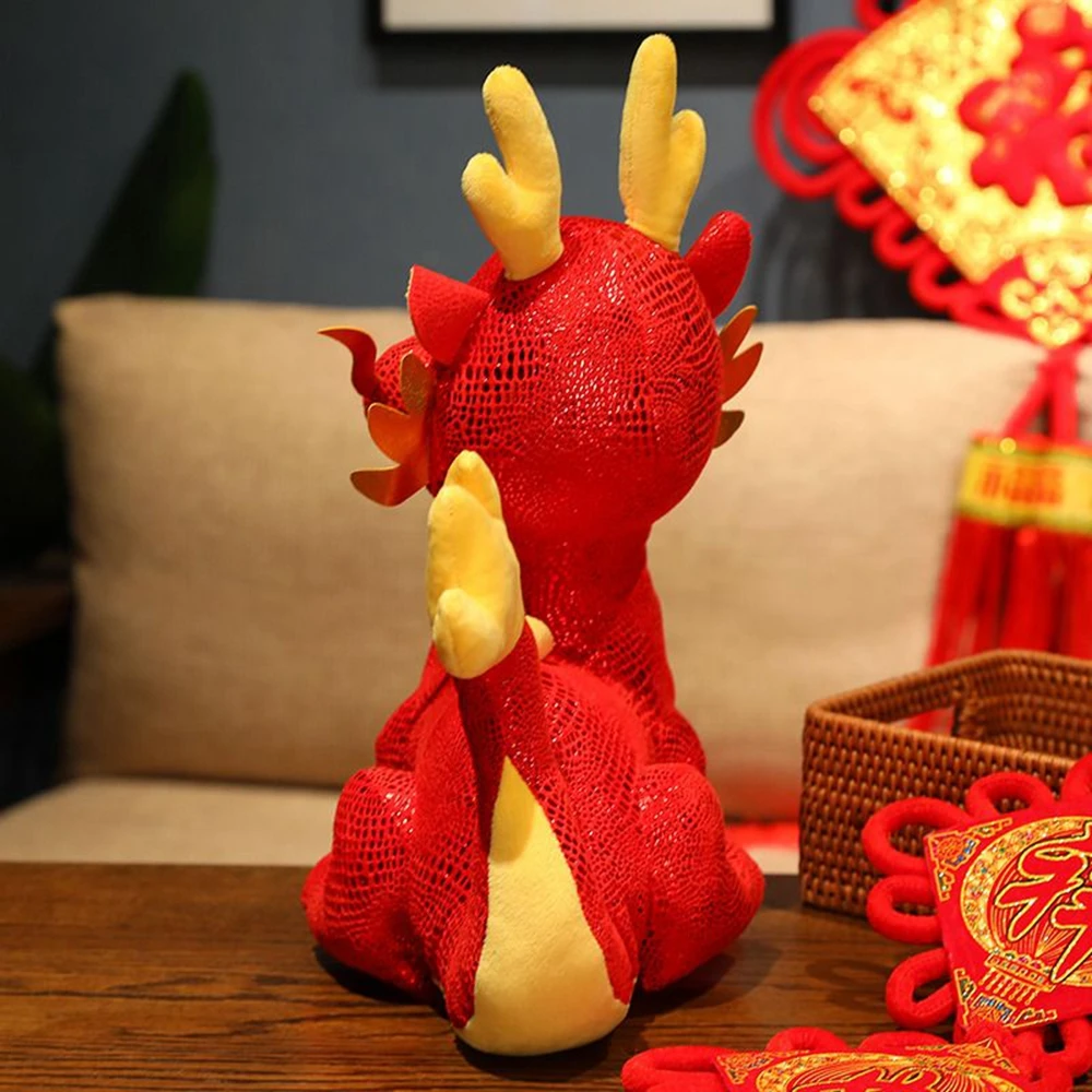 25cm Chinese Auspicious Dragon Plush Toy Red Mythology Ancient God Animal 12 Zodiac Dolls Send Children Birthday Christmas Gifts