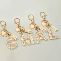 Cream-coloured 26 Initials Keychain Cute Heart Tassel Pendant Letter Key Chains for Women Girls Purse Bag Jewelry Car Trinket