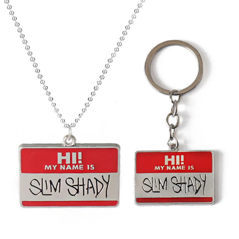 keychain eminem Letter Hi My Name Is Slim Shady Metal Badge Pendant Neck Chain Collar Fashion Jewelry Accessories