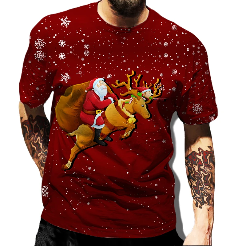 

Santa Clause Elk Graphic Men's T-Shirts Fashion Casual Festival Party Short Sleeve Top Loose Comfortable Christmas Theme Clothes