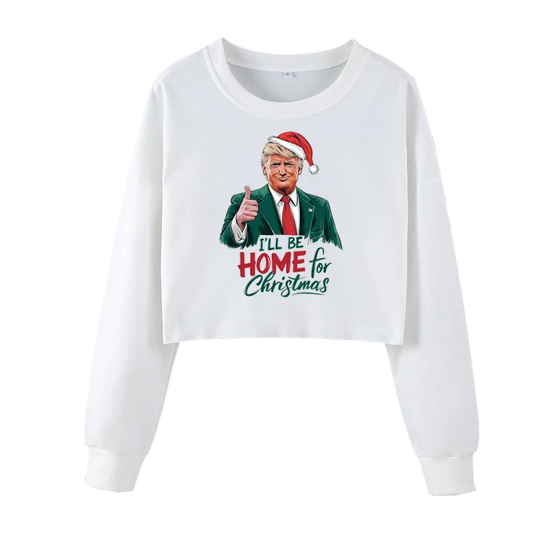 USA I LL Be Home For Christmas Trump Sweatshirts Interesting Trump Christmas Cropped Pullover Autumn Clothing