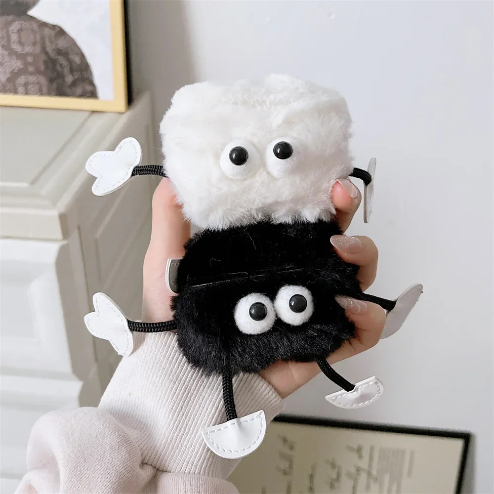 Earphone Case for Airpods4 Pro 3 2 1   Cartoon white Black Briquette Plush Anti-drop Protective Tpu Headphone Cover Accessories