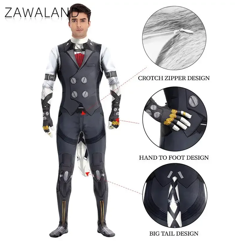 Zawaland Zenless Zone Zero Von Lycaon mono completo cola grande cremallera hombre disfraz de Halloween Cosplay traje Zentai ropa de fiesta