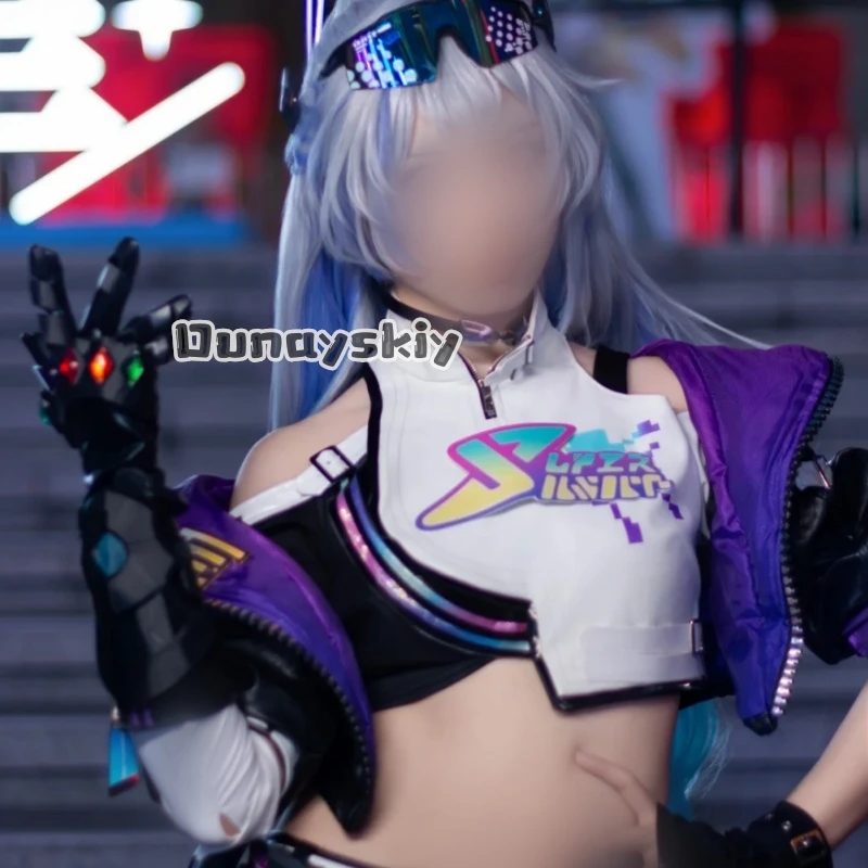

LWW29*Anime Game Honkai：Star Rail Cosplay Silver Wolf LV.999 New Outfit Y2K Fashion Punk Black Purple Blue Suit Sexy Bikini Cape