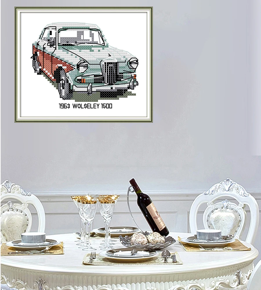 Antique car cross-embroidered living room bedroom hanging painting, 11CT/14CT hand-embroidered