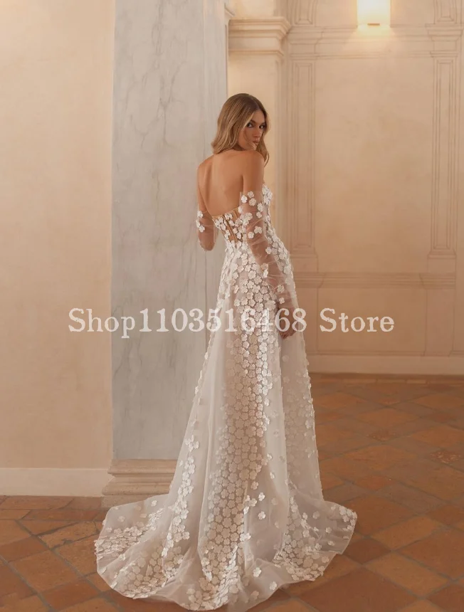 Elegante Scheide Brautkleid 2024 Luxus weiße Applikation schiere böhmische A-Linie benutzer definierte lange Brautkleid فساتين الس카رة ف