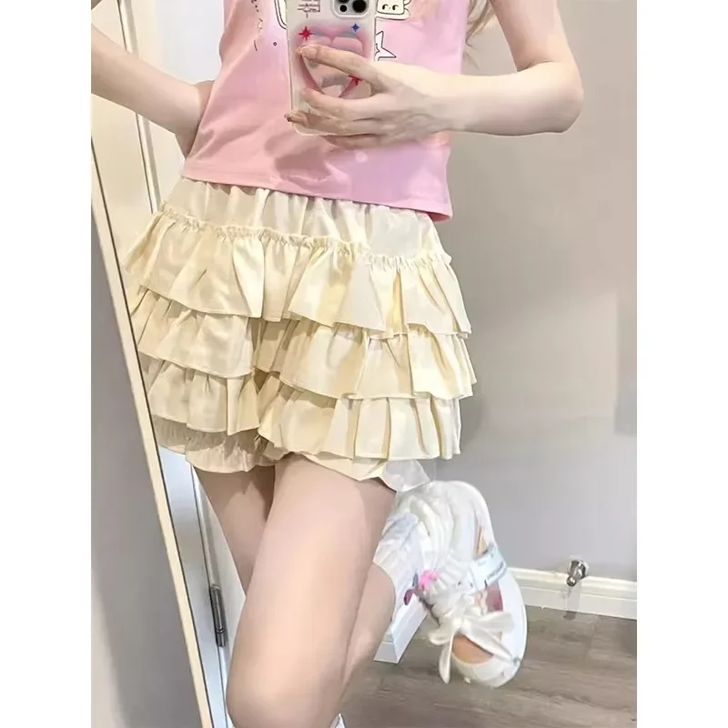 Y2k – Mini jupe à volants pour femmes, jupe trapèze avec nœud Kawaii Lolita, Harajuku japonais, taille haute, rose et blanc, robe de bal