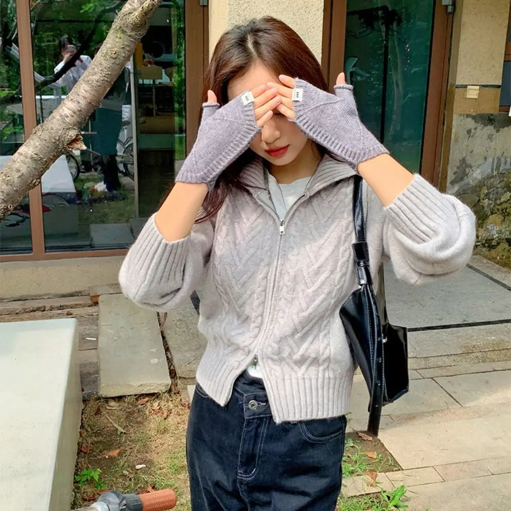 

Простые теплые полуперчатки с сенсорным экраном, креативные утолщенные вязаные перчатки-раковины, короткие корейские зимние перчатки-ракушки для девочек