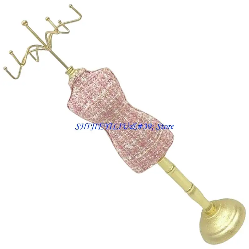 E21F Fabric Metal Jewelry Display Stand Human Holder For Earrings Rings Amulets Stable Storage Home Boutique Use
