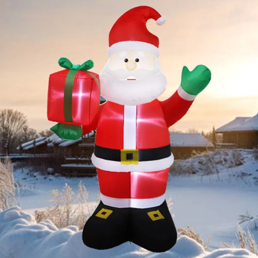 

2,4 м Рождественский надувной Санта-Клаус, размахивающий подарочный пакет, встроенные светодиодные фонари, домашнее и наружное праздничное украшение, реквизит для садовой вечеринки