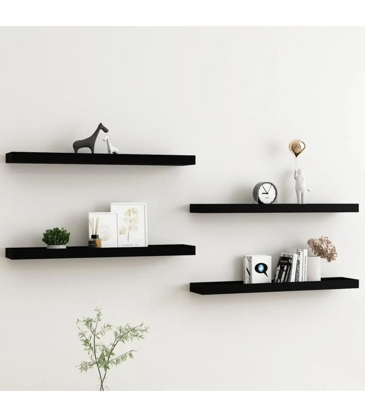 4 Pcts black MDF 80x15x4 cm Loggia Wall shelves shelves shelving