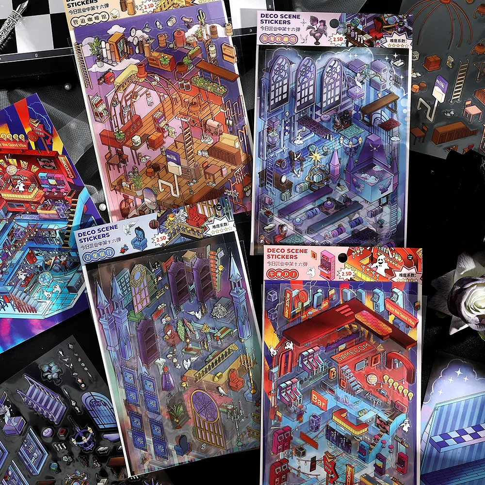 Kawaii 3D น่ารักการ์ตูน Midnight DJ สติกเกอร์ภูมิทัศน์หนังสือสติกเกอร์ DIY กระเป๋า Cabin ฉากเทศกาล HolidayChildren ของขวัญ ﻿