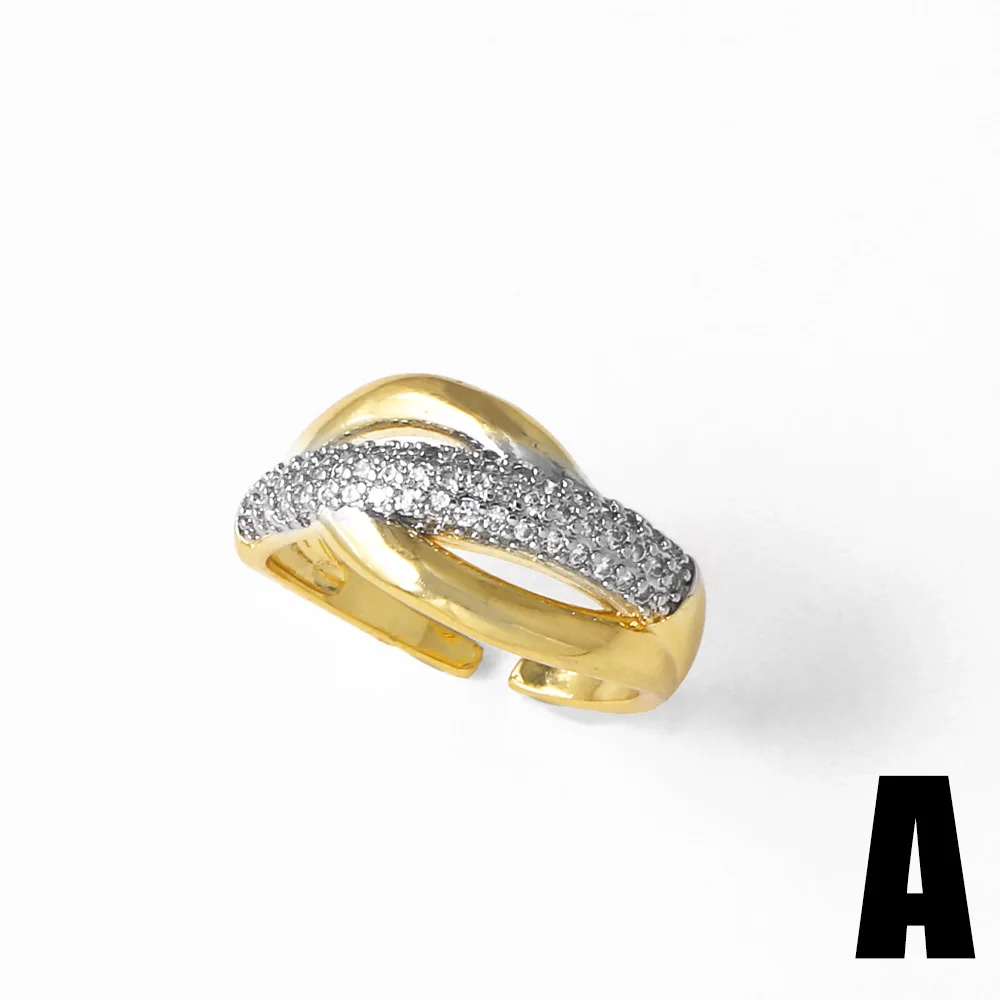 OCESRIO Fashion White Crystal Flower Statement Rings for Women Copper Gold Plated Crossover Open Ring Jewelry Girl Gift rign99