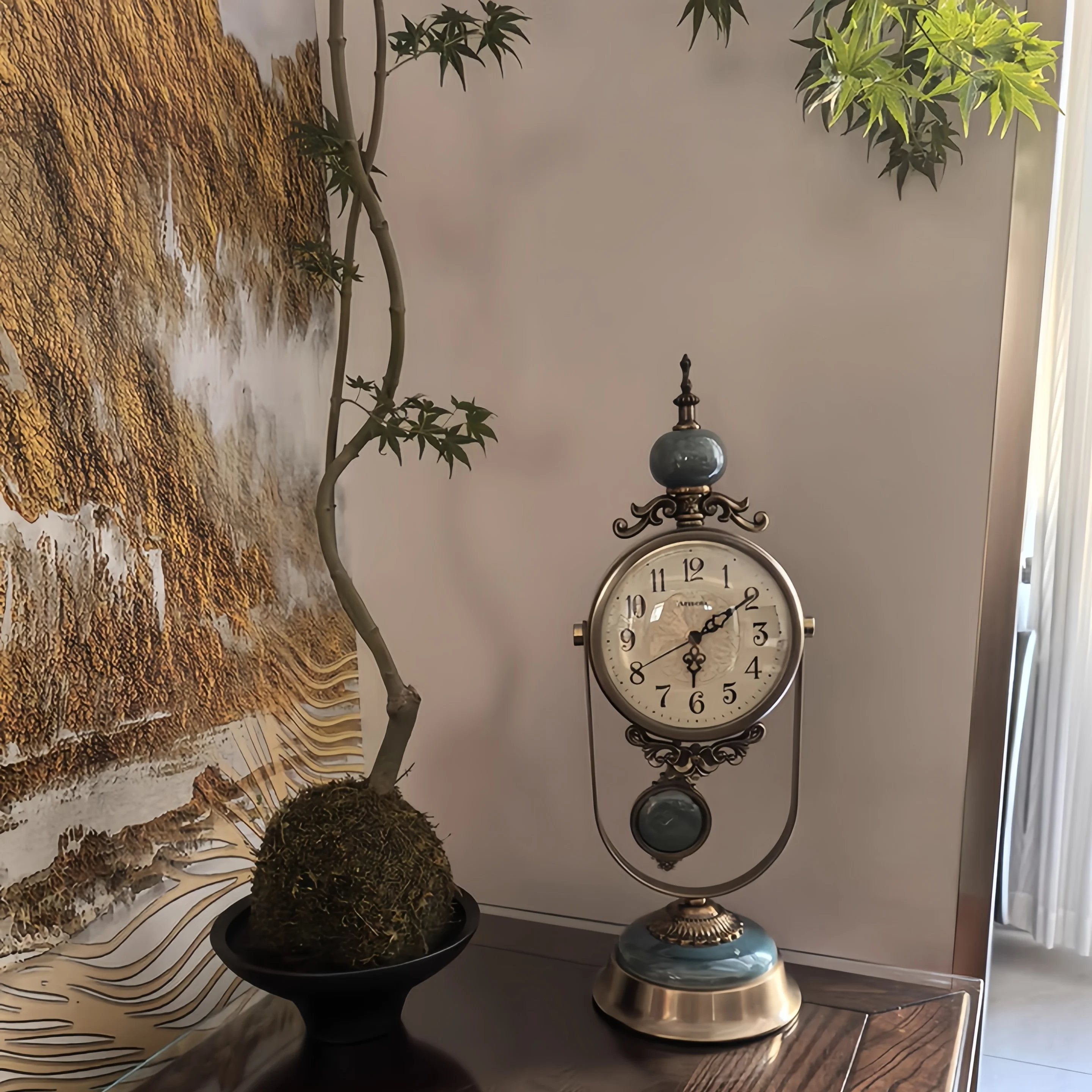 

American Desk Clock - Tabletop Decorative Clock for Living Room, Vintage Mantle Shelf Display, Metal Analog Office Decor (1PC)