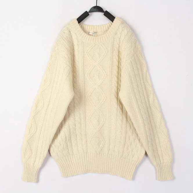 

Винтажный белый 3D-вязаный шерстяной кардиган на осень-зиму, свободный крой, с длинным рукавом, круглым вырезом, в повседневном стиле, цельный.