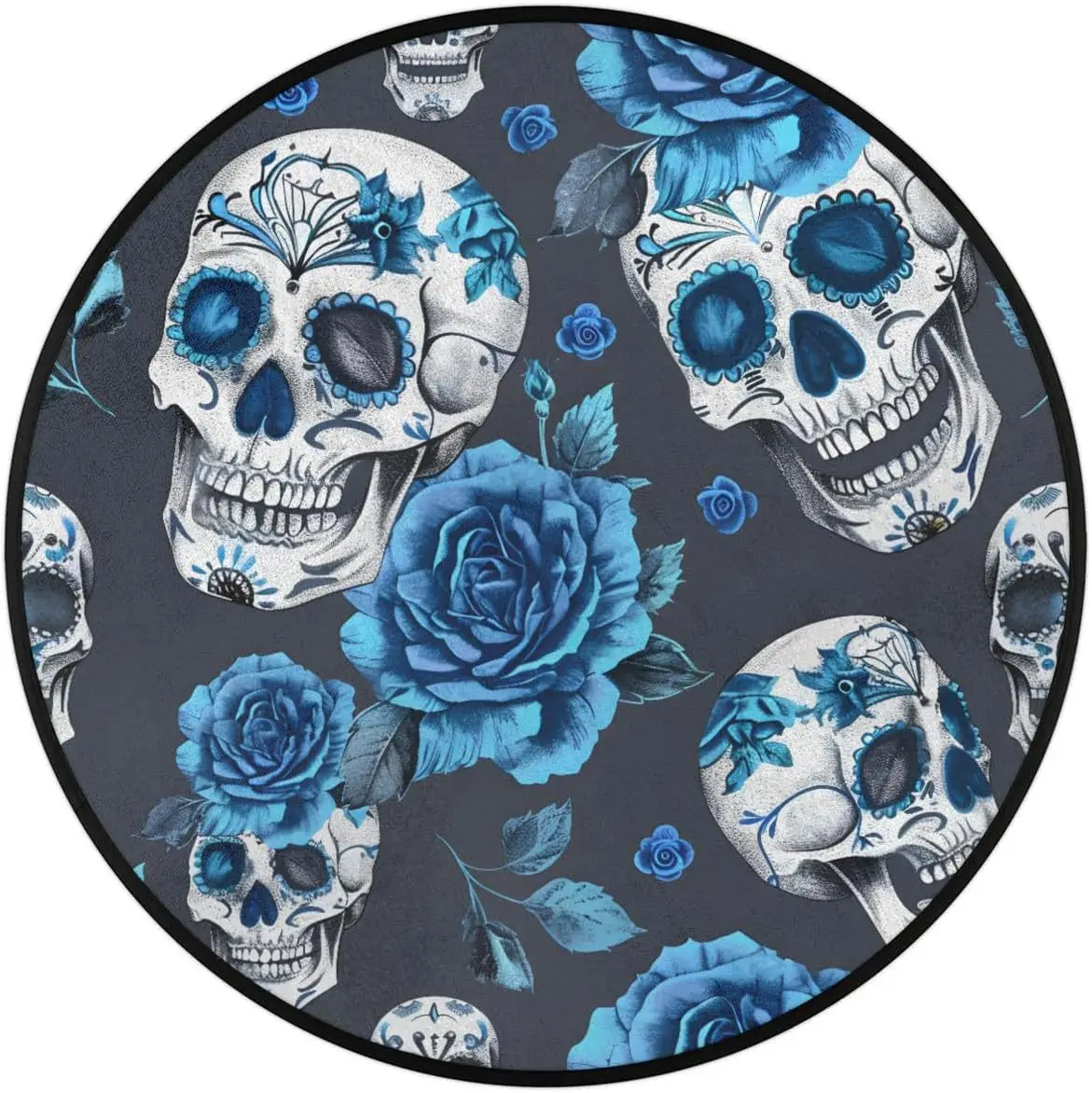 

VIKAMA Halloween Skull Rose Flannel Carpet Living Room Non-Slip Absorbent Floor Mat Indoor Decoration