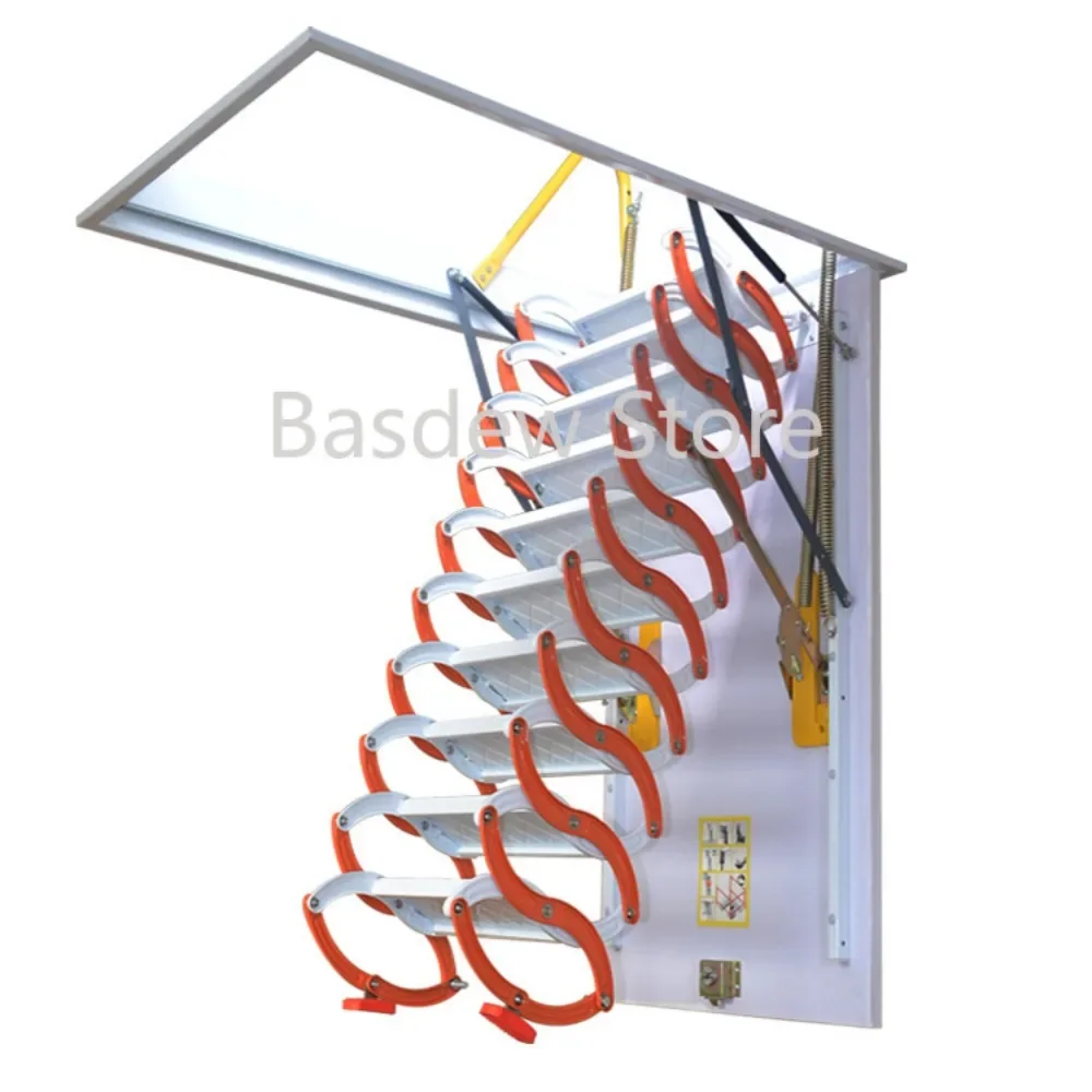 Loft Stairs Semi-automatic Home Indoor Flexible Ladders Foldable and Hoisting Invisible Attic Retractable Staircase