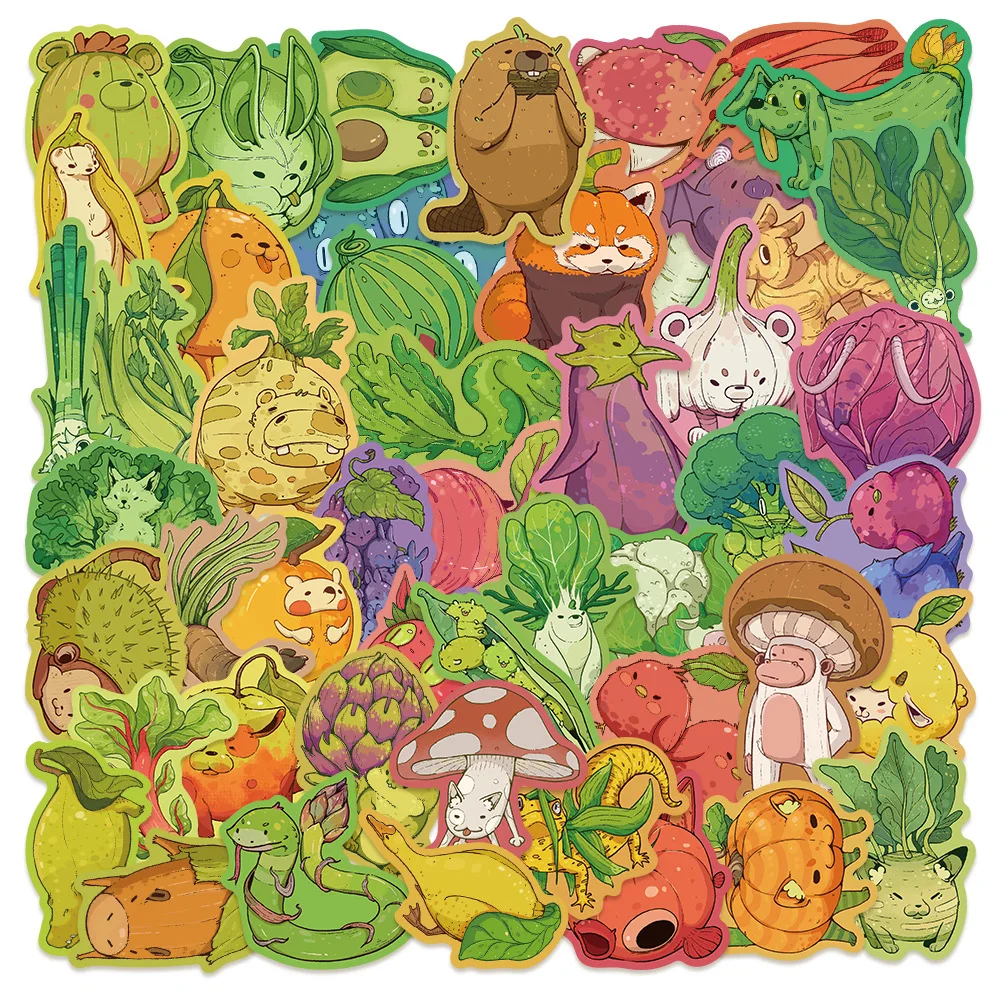 

50Pcs Cute Fruit Animal Stickers Vegetable DIY Stickers Scrapbooking Phone Luggage Skateboard Waterproof Decals