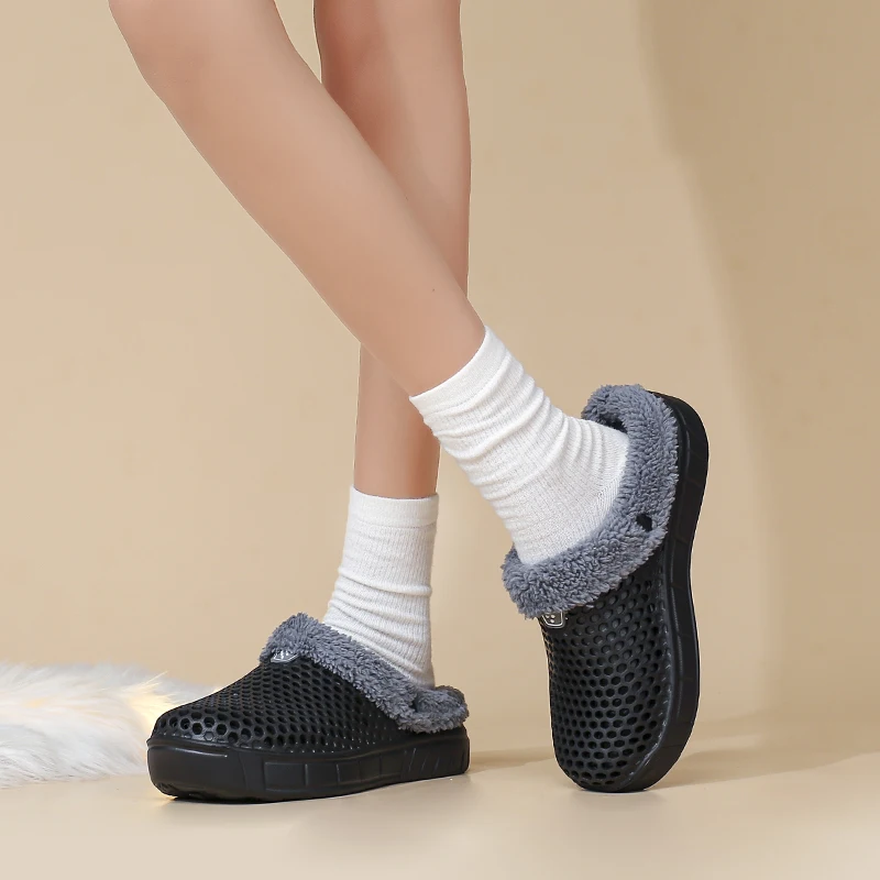 Winter Couple Fuzzy Slippers Women Men, Warm Fur Lined Mule House Shoes for Indoor Outdoor Cozy Comfortable Non-Slip Soft Slippe image 5
