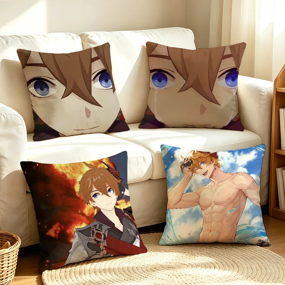 Childe Funny Tartaglia Genshin cushion cover Soft Smooth Hidden Zipper Washable Decorative Couch Office Housewarming Gift