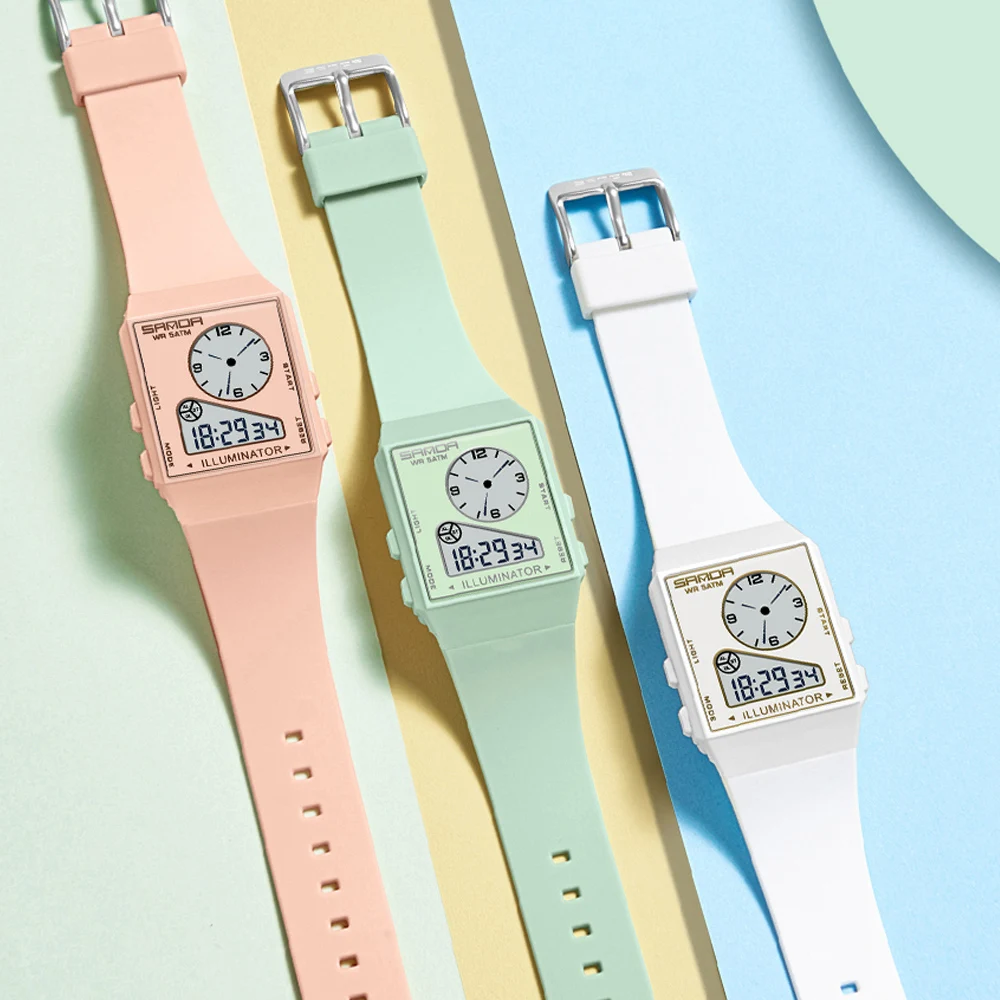 SANDA Top Brand Women Watch Outdoor Sports Waterproof Watches Digital Display Quartz Wristwatches Rubber Clock Relogio Feminino
