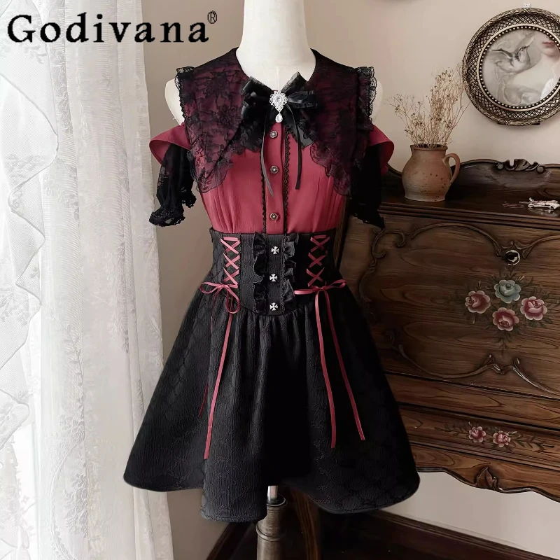 

Women Off Shoulder Shirt and Skirt Outfits Original Design Subculture Top Two Piece Suit Female Japanese Style Mass Produced Set