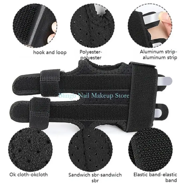 28TA Highly Strength Aluminum Support Finger Splint,Adjustable Hand Brace for Double Finger Fixation Finger Fixed Strap