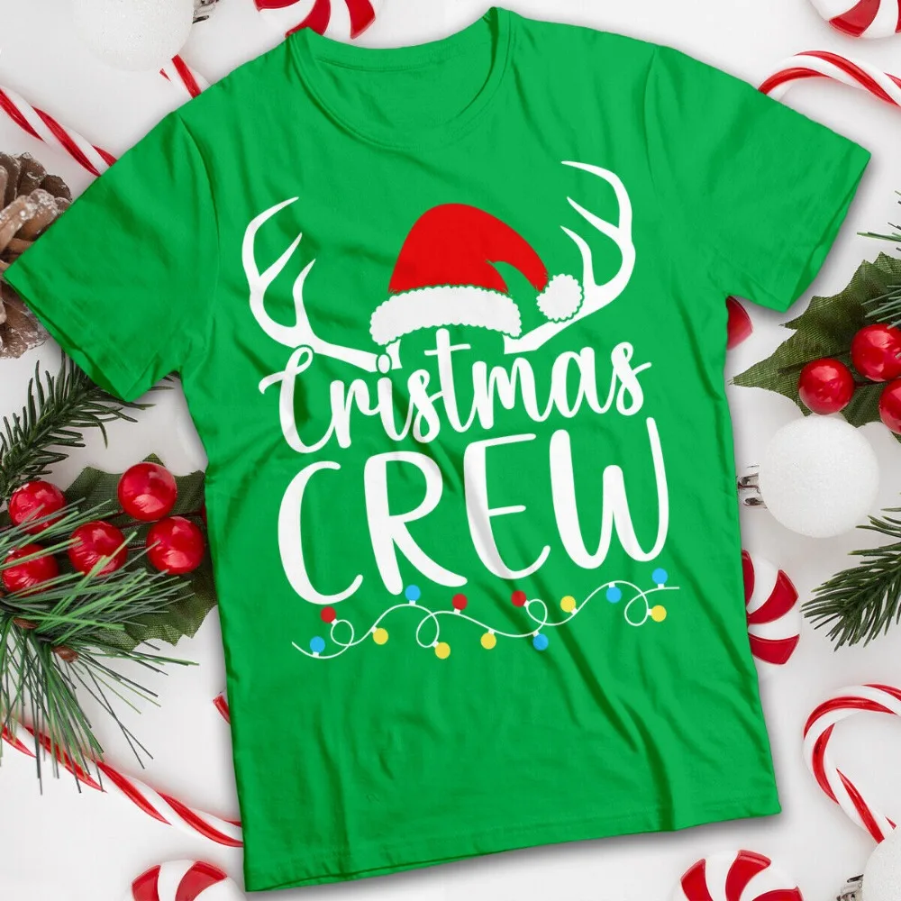 Crew Christmas T-shirt Festive Santa Hat Reindeer Mens and Womens Tee Short-sleeve Fashion Casual Clothes Streetwear Camisetas