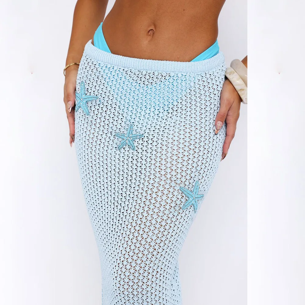 Mezza gonna da spiaggia sexy estiva in maglia ritagliata da donna Chic con coulisse con frange Gonne avvolgenti casual 2025 Costumi da bagno per feste in piscina