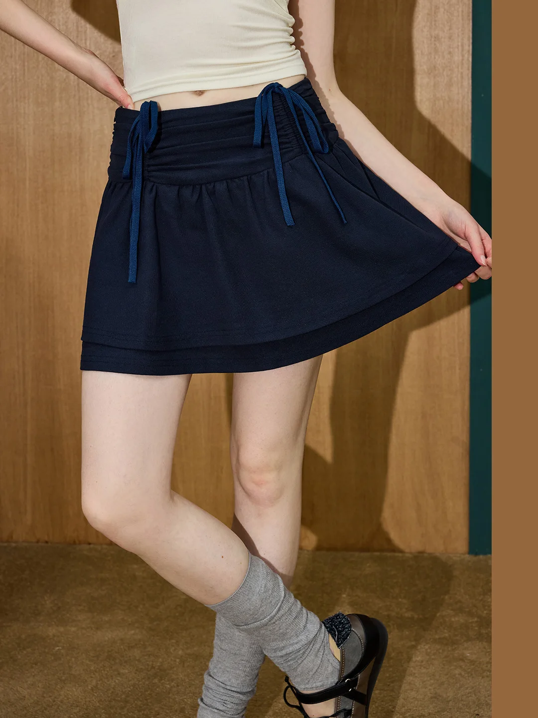 Coolhut High Waist A-Line Skirt with Bow Design Fullness New Summer Half-length Women's Fashion Polyester Cotton Blend Skirt