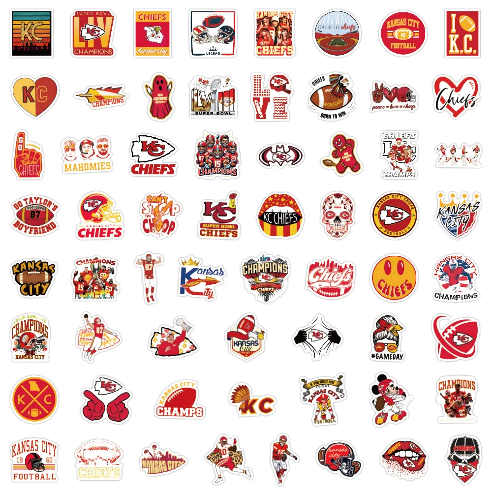 60Pcs/Set Kansas City Chiefs Graffiti Stickers DIY Motorcycle Notebook Phone Car Decorative Toy Gifts Kids Sticker