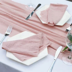 Camino de mesa de gasa de algodón rosa para decoración de boda, tela Retro verde, textura de rebabas, servilletas de comedor para cocina, mesa de comedor