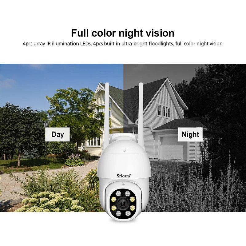 SriHome SP028 2MP  PTZ WiFi Camera Ai Auto Tracking Outdoor IP Camera 2-Way Audio Color Night Vision CCTV Surveillance
