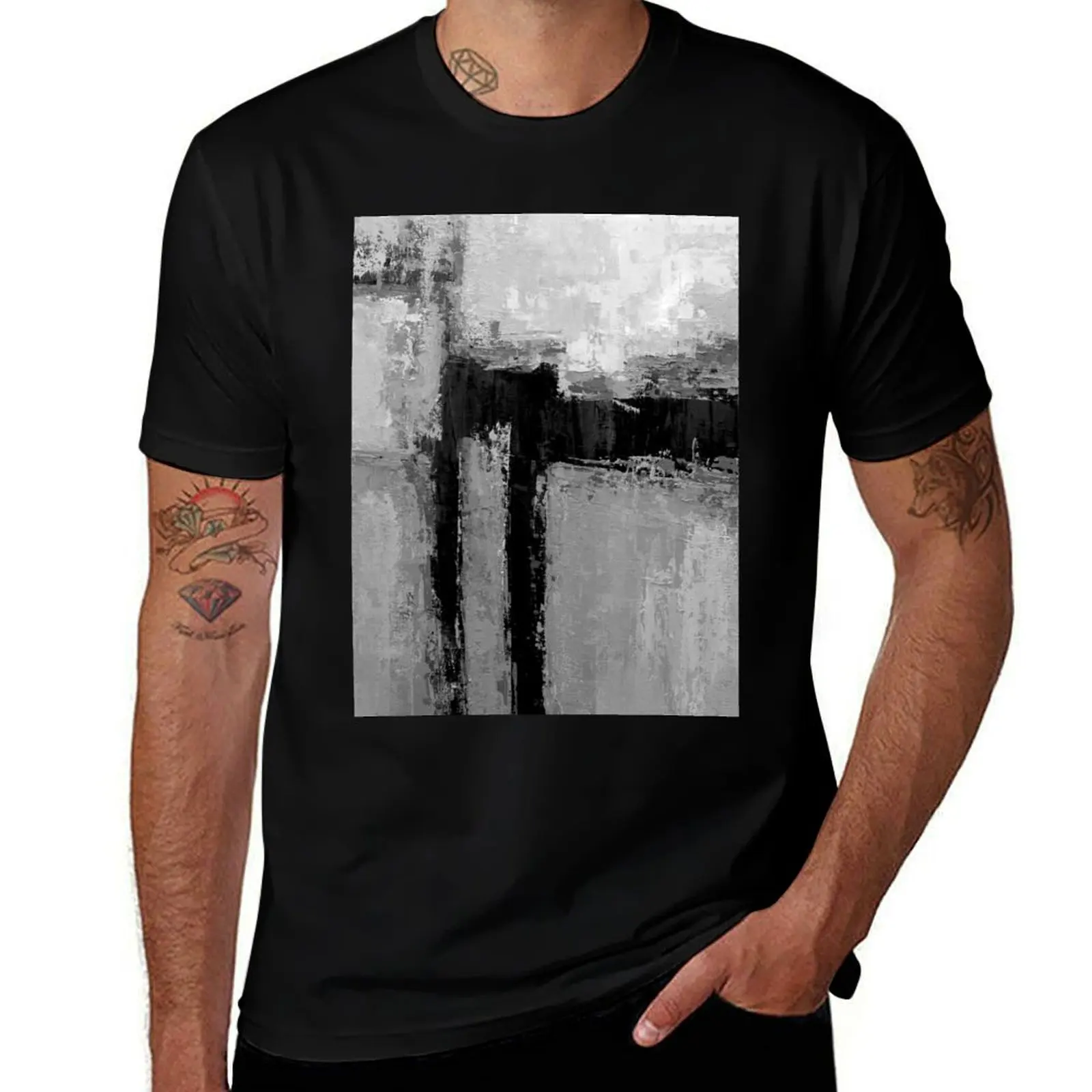 Gray black abstract T-Shirt Christmas Casual Short Sleeve Top T-Shirt