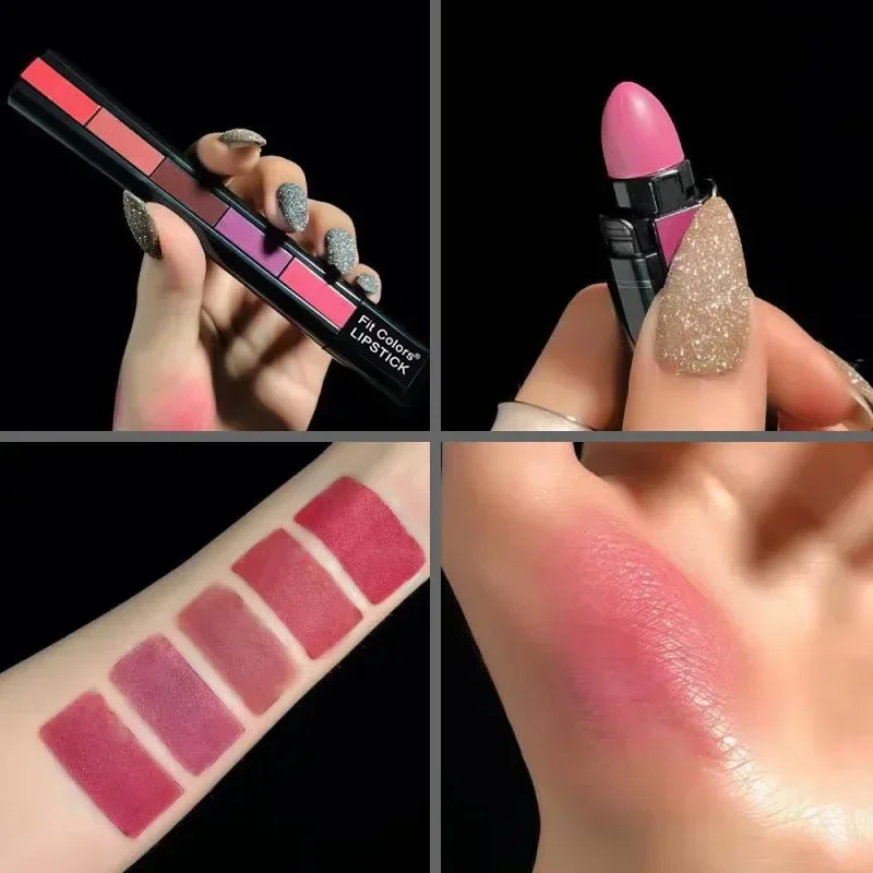 5-farbiges mattes Lippenstift-Set, professionell, wasserdicht, langlebig, Lipgloss, natürliche Farbe, einfach zu tragen, heiß verkauftes sexy Make-up für Damen