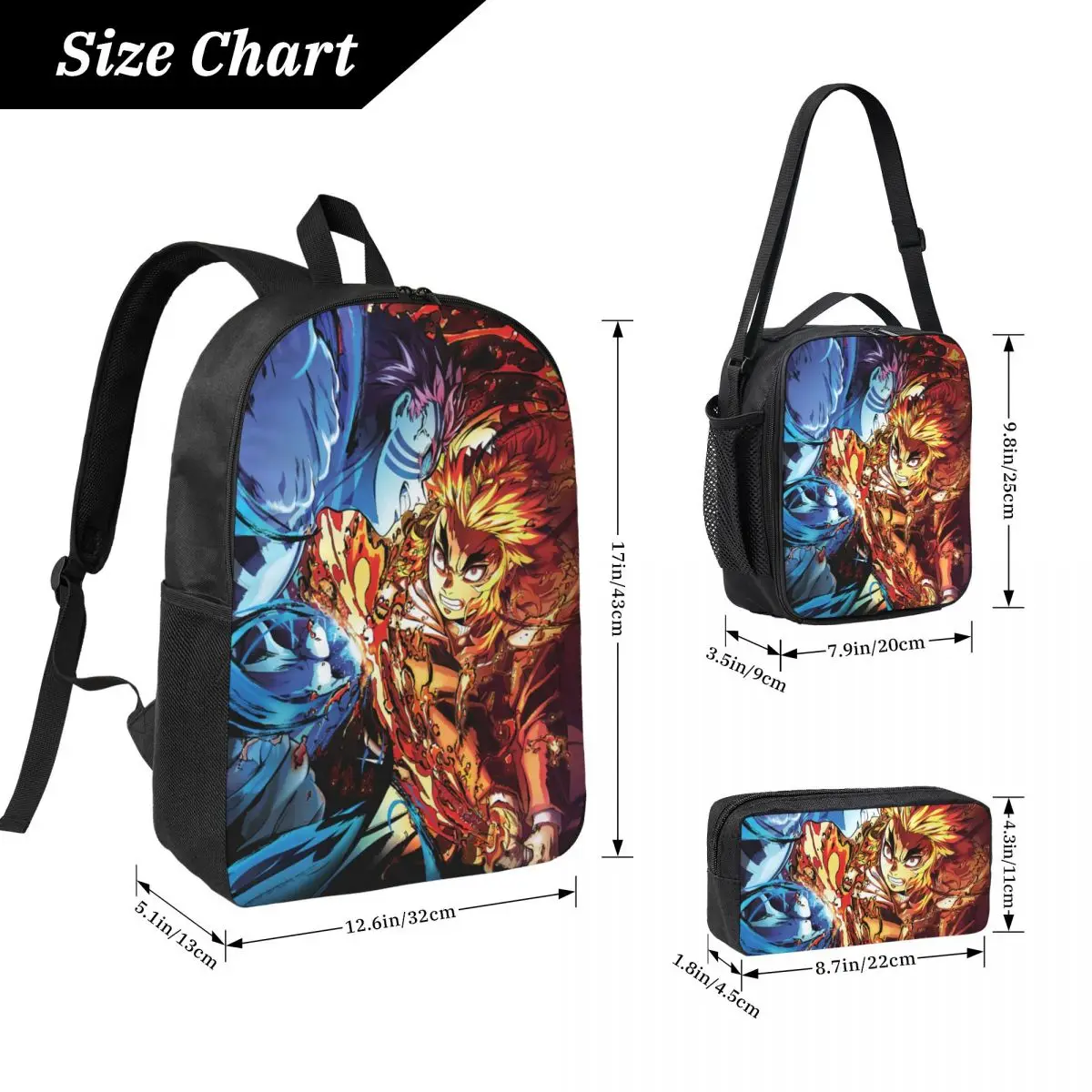 Rengoku VS Akaza Demons Slayers Kids Backpack Lunch Box Pencil Boxes for Boys Girls Backpacks School bag Bookbag Set