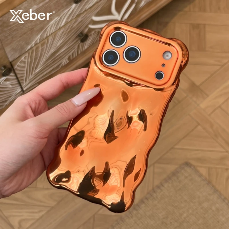 Luxury Plating Wrinkle Wavy Curly Case For iPhone 17 16 15 14 13 12 Pro Max Plus Air 3D Unevenness Soft Camera Protection Cover