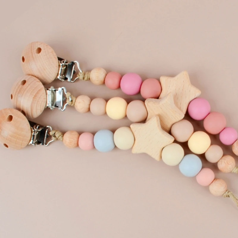 

Modern Pacifier Clip for Boys & Girl Beads Star Pacifier Hold Unisex Design Universal Paci Clip Fits Most Pacifiers