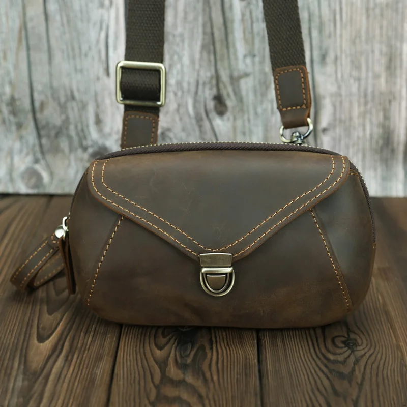 

Portable Bag for Men Vintage Wallets Genuine Cowhide Leather Wallet Basic Daily Zipper Purse Casual Phone Bags Waist Packs