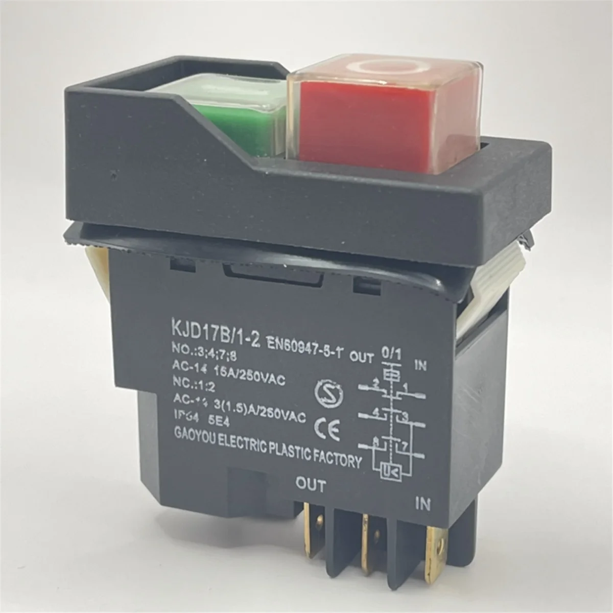 A42F  KJD17 6 Pins Electromagnetic Start Push Button Switches 15A AC250V IP55 Waterproof Equipment Safety Switch