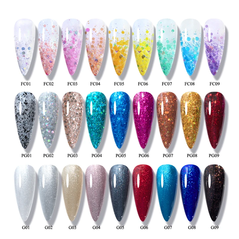 

CHUNSHU Glitter Gel Nail Polish 27 Colors Sequins Series Semi-Permanent Enamel Varnishes UV LED Color Gel Lacquer Nails Art 10ML