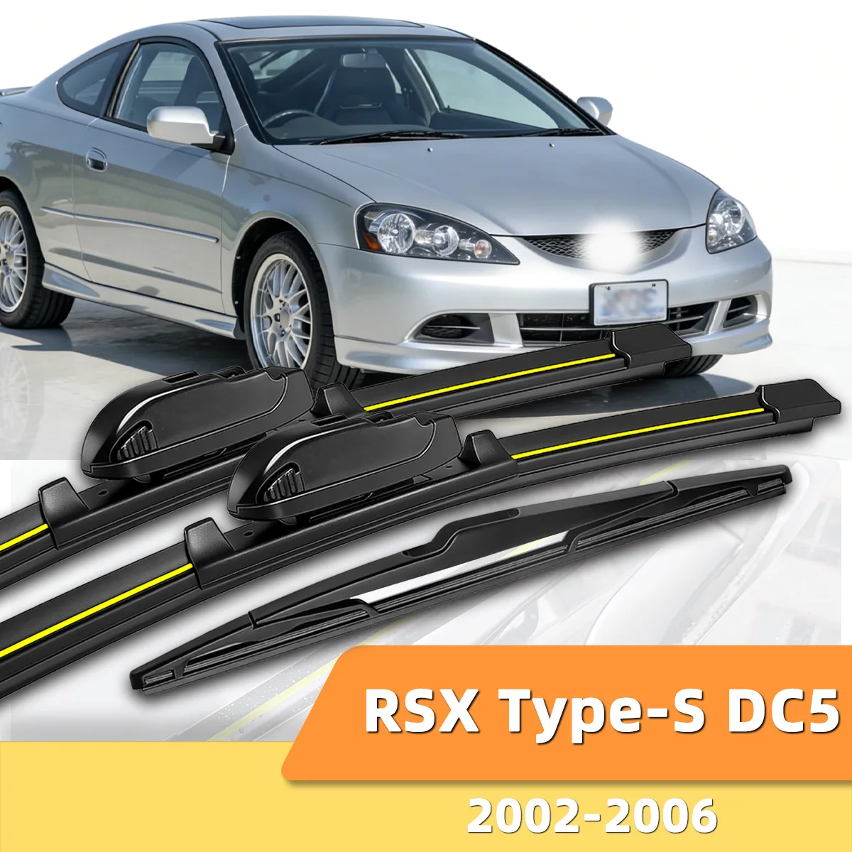 3 Stück Auto-Wischerblätter, geeignet für Acura RSX Type-S DC5 2002-2006, Auto-Vorder- und Heckwischer-Gummistreifen-Zubehör 2004 2005