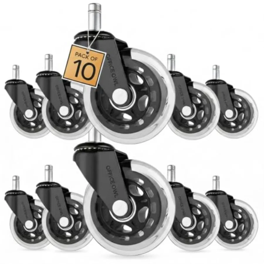 

Replacement Office Chair Wheels Set of 10 Rollerblade Style Casters for Desk and Gaming Chairs Safe for Hardwood Tile Laminate