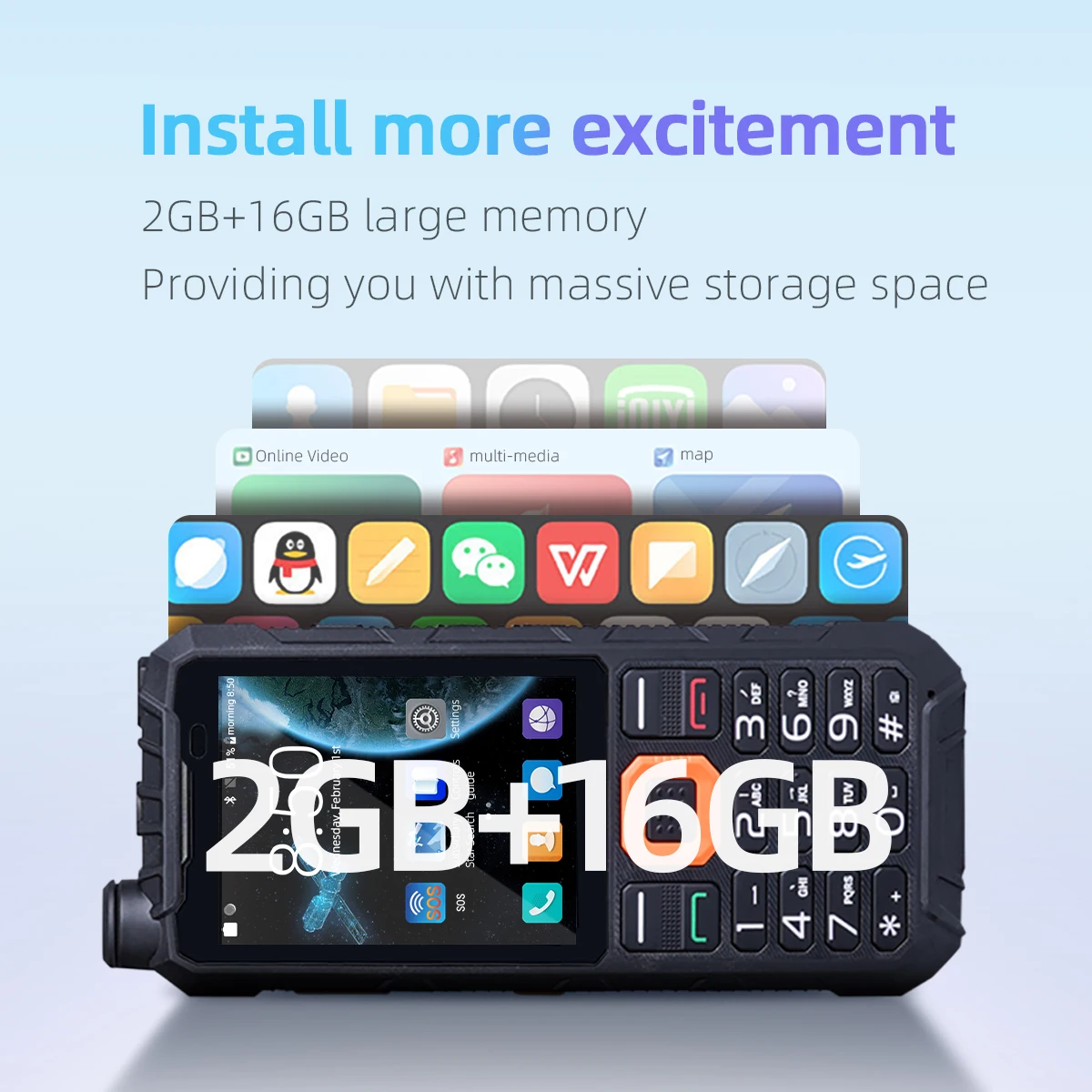 

KSUT 1100TD IP68 GPS Beidou GLONASS Galileo Positioning Mobile Phone Outdoor Exploration SOS Tiantong Satellite Smart Phone